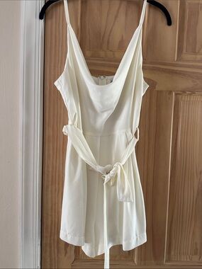 She + Sky Ivory Cowl-Neck Tie-Waist Romper